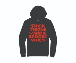Thick Thighs Spooky Vibes glitter fall Funny Halloween womens hoodie - Picture 1 of 2