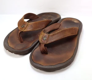 OluKai Kupuna braune Leder-Flip-Flop Zehenstegsandalen Strand Größe 13 Herren - Bild 1 von 5
