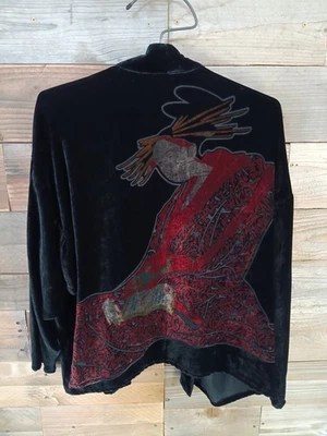 Chico's Design Kimono Cardigan Velvet Burnout Asian Geisha Art To Wear Sz 0/US 4 - Image 1 of 4