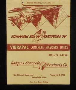 Rodgers Concrete Products Co. Vibrapac Mason Units Pyramids Springfield OH años 50 - Imagen 1 de 2