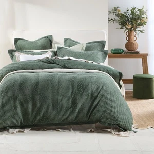 Waffle Dark Green Quilt Cover Set - Picture 1 of 6
