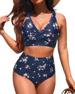 High Waisted Two Piece Swimsuit-Womens Bikini Set Tummy Control Bathing Suit ... - Picture 1 of 5