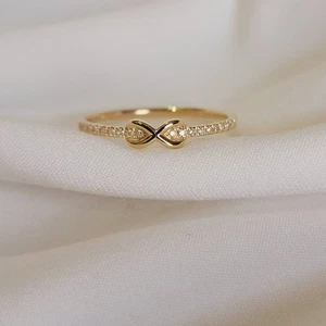 Infinity Fancy Band Ring 1Ct Round Cut Simulated Diamond 14K Yellow Gold Plated - Picture 1 of 5