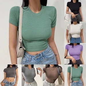 Stylish Women Summer Slim Fit Short Sleeve T Shirt Crop Top for Casual Outfits - Picture 1 of 51