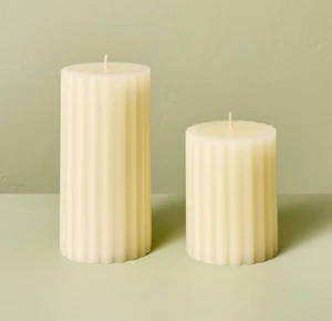 Hearth & Hand Magnolia Unscented Ribbed Pillar Candles 3x3 3x6 Set of 2 - Picture 1 of 7