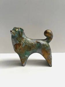 Escultura japonesa de hierro fundido Sotaro Saegusa firmada de colección de perro - Imagen 1 de 9