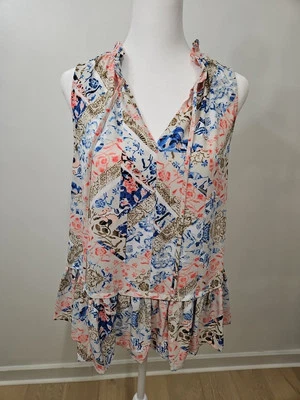 Encantadora Blusa Charlie Cuello Volantes Campesina Floral Sin Mangas Boho Borla Foto 1 de 4