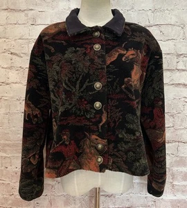 COUNTY CLOTHING Large Cropped Sherpa Fleece Jacket Equestrian Fox Hunt Vintage - Picture 1 of 4