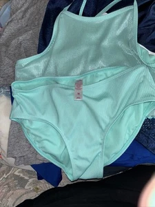 Justice 2 Pc Swimsuit Girl’s Size 16 Frosty Sparkly Top Mint Green NWOT NEW - Picture 1 of 4