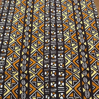 Tela Hitarget Marrón Naranja Estampado Cera Africana Gráfico Algodón Verdadero 45x15 Foto 1 de 4