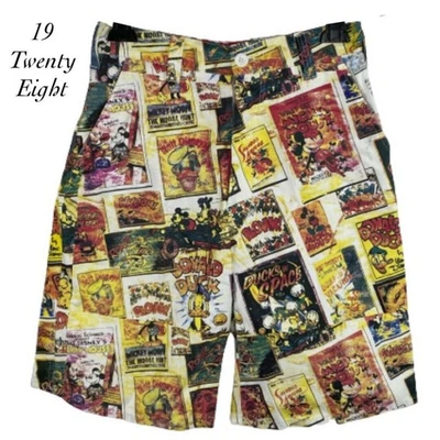 Pantalones Cortos Vintage 19 Twenty Eight Disney Comic Mickey Mouse Pato Donald Nuevos con Etiquetas Talla 30 Foto 1 de 4