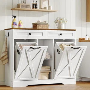 HOOBRO Doppel ausklappbarer Wäschekorb Schrank 41,7" versteckter Wäscheschrank - Bild 1 von 9