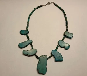 Collana con perline lastra turchese ciondolo boho sud-ovest vintage sterling 25" - Foto 1 di 3