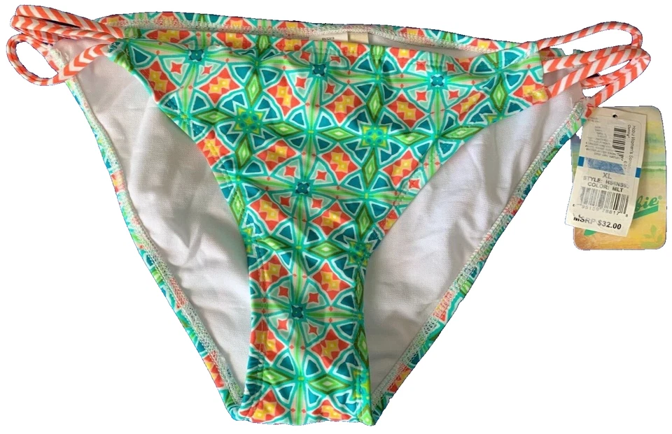 Hobie Bikini Bottoms Size XL NWTs 3 side Straps (orange) / Green Geometric Body - Imagem 1 de 4