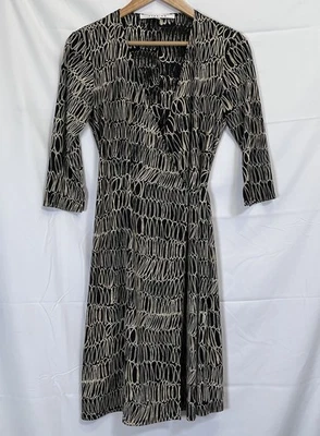 Vestido envolvente vintage Studio M para mujer XS estampado geométrico cuello en V hasta la rodilla Foto 1 de 4