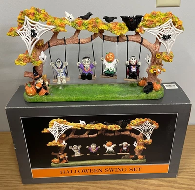 Halloween Calabaza Frankenstein Esqueleto Bruja Árbol 4 Columpios Set Resina Decoración Años 90 Foto 1 de 4