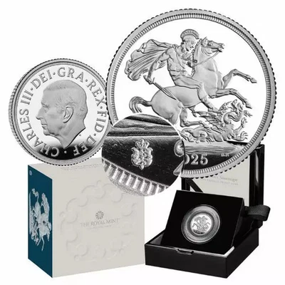 Moeda de prata Royal Mint Proof Sovereign 2025 com Shield Privy .999 com OGP e certificado de autenticidade - Imagem 1 de 4