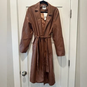 Zara Faux Leather Trench Coat Size XL NWT - Small Flaw - Picture 1 of 12