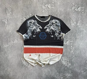 Philipp Plein L Big Logo Lion 🦁 All Printed Tee T-shirt Vintage - Picture 1 of 21