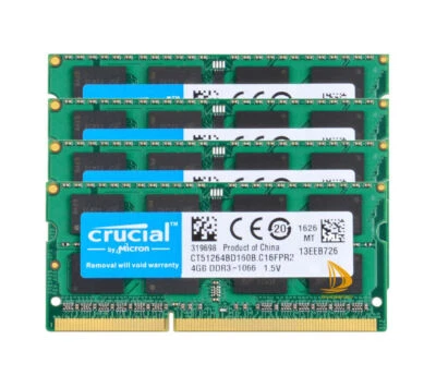 Crucial 4x 4GB 2RX8 PC3-8500S DDR3 1066Mhz 204PIN SODIMM Laptop Memory RAM #DD4 - Image 1 of 4