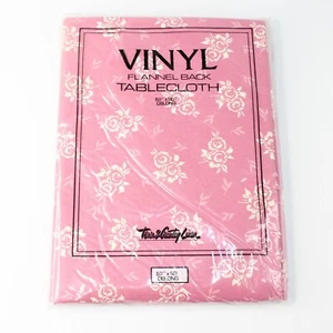 VTG Town Country Vinyl Pink Floral Tablecloth 52"x90" Flannel Back Lot Of 2 - Picture 1 of 5