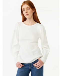 Free Assembly Women's Long Sleeve Sweater with Blouson Sleeves Lightweight Top M - Picture 1 of 6