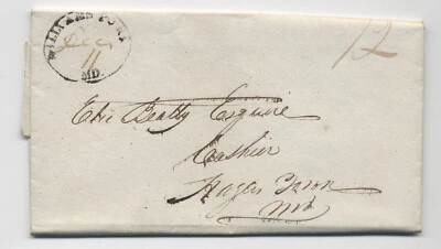 1835 Williamsport MD oval handstamp stampless folded letter [6434.44] - Image 1 of 3