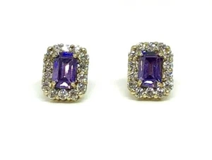 925 Sterling Silber Februar Amethyst Geburtsstein Ohrstecker mit CZ Steinen - Bild 1 von 2
