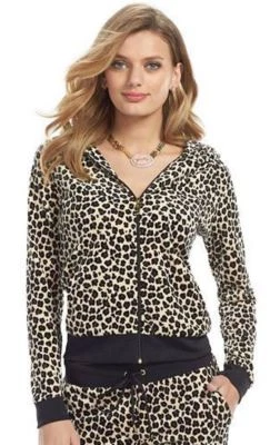 Juicy Couture Women Stretch Velour Track Sweat Hoodie Jacket Blazer Leopard S - Image 1 of 3