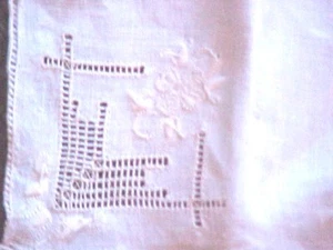 Handkerchief Hanky Vintage Ivory Embroidered Flower Open Cut Edge - Picture 1 of 2