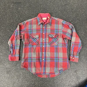 Vtg St John's Bay Mens L Red Plaid Wool Flannel 80s 90s Outdoors Retro - Picture 1 of 11