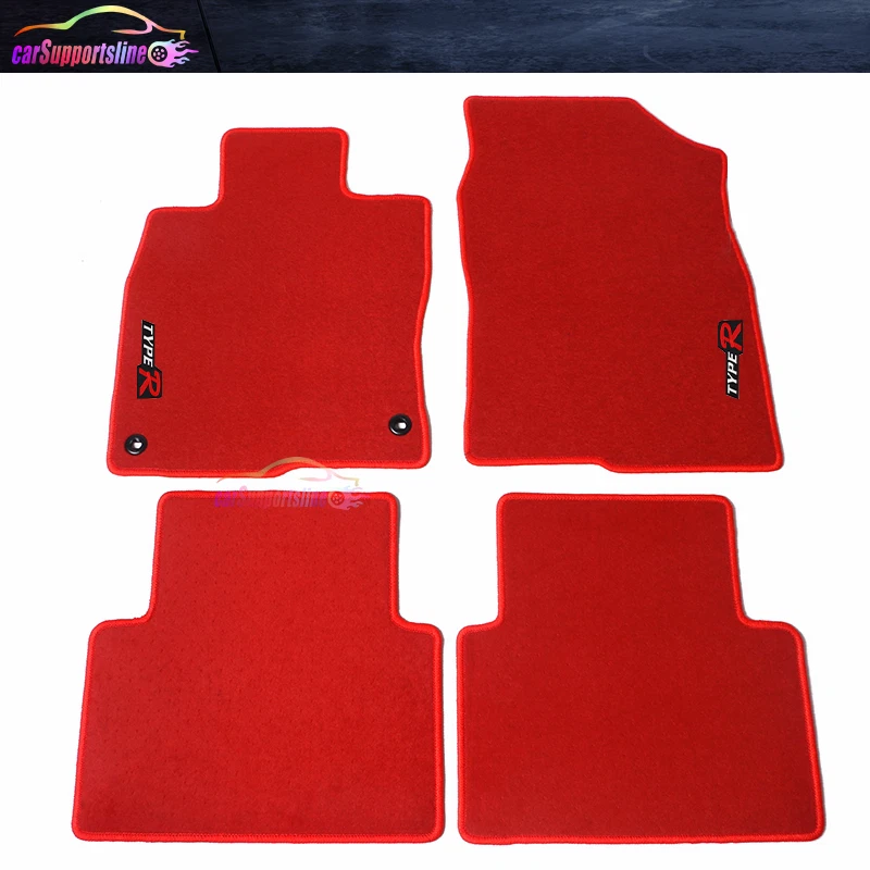 Fit For 16-21 Honda Civic Red Nylon Floor Mats Carpets Non Slip Front Rear 4PCS - Image 1 of 1