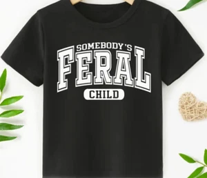 FERAL CHILD Print Boy's Creative T-shirt, Gildan - Picture 1 of 1