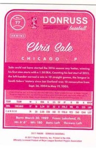 2017 Donruss Baseball Magenta Back #77 Chris Sale White Sox