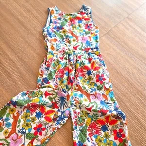 Boden Kids Girls Tropical Print Cotton Jumpsuit Sleeveless Cut Out Back Wode Leg - Picture 1 of 10