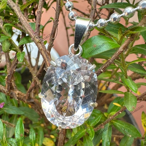 VETEMENTS Certificato 39. Ciondolo Ct Zaffiro Bianco Naturale Pietra Preziosa Sciolta Argento Massiccio 925