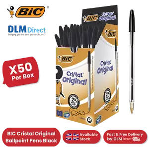 Bic Cristal Medium Ballpoint Pens, Black Ink, Durable & Smooth Writing Box of 50 - Picture 1 of 13
