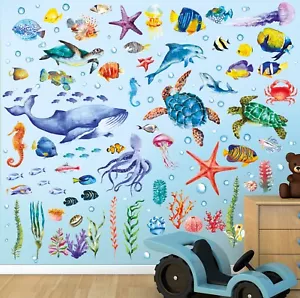 Pegatina de pared bajo el mar BASHOM DS-8048 para guardería niños dormitorio baño decoración - Imagen 1 de 7