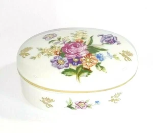 VTG KPM Japan Floral Porcelain Hand Painted Oval Trinket Jewelry Box with Lid - Picture 1 of 12