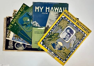 Lote 7 partituras antiguas tema hawaiano c.1917-30s | ukelele | arte isleño - Imagen 1 de 19