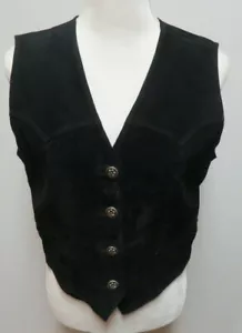 Cripple Creek schwarz Western Wildleder Lederweste Zinn Knöpfe Damen groß Vintage - Bild 1 von 8