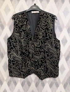 Vintage Ladies Waistcoat By Tantalize Size 14 Velvet Black Silver - Picture 1 of 6