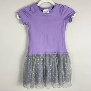 Hanna Andersson Girls Dress Tulle Stars Short Sleeve Purple  Gray 120 Sz 6-7 - Picture 1 of 7