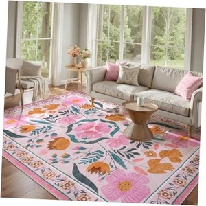 Floral Washable Area Rugs 8x10, Boho Large Rugs for Living Room with Low - Picture 1 of 8