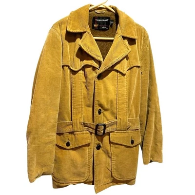 VTG Towncraft Penny’s Corduroy Faux Fur Lined Coat Jacket Mens Size Small Belted - Image 1 of 4