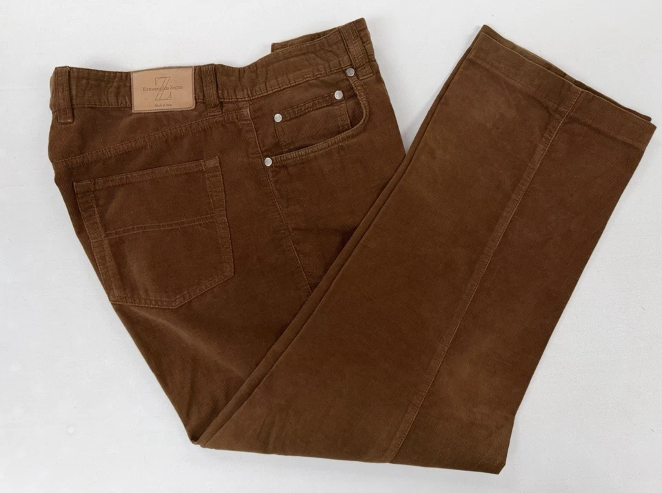 Pantalones de vestir Ermenegildo ZEGNA Italia para hombre marrón pana algodón 36X28 $895 Foto 1 de 4