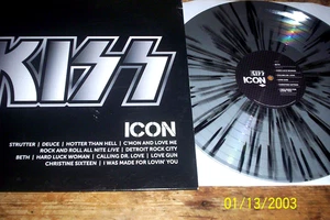KISS ICON Silver Black Splatter Color Vinyl LP Walmart Exclusive 2023 BEST OF NM - Picture 1 of 1