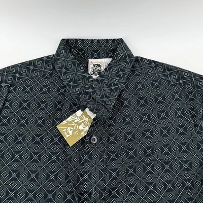 Kennington Shirt Mens Medium Hunter Green Geometric Print Cotton Short Sleeve - Image 1 of 4