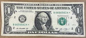 2013 B Duplicate Star Note Error Fancy Number One Dollar Bill B 06565614 * - Picture 1 of 2