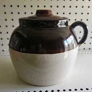 Vintage Made in USA Bohnentopf Topf 1 Griff braun/beige mit Deckel 7 1/2”X8 1/2” - Bild 1 von 8
